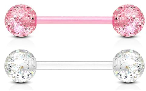 viva-adorno barbell piercing stav tungpiercing plast glitter bollar akryl flexibel bröstpiercing bröstpiercing Z314n, Plast