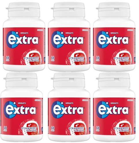 Extra Chewing Gum Bottle Sugar Free, Strawberry Flavour, 46 Pieces (Pack of 6)