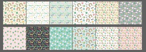 24 Sheets Boho St Patrick's Day Scrapbook Paper, Retro Shamrock BEST O LUCK Patterns Decorative Craft Paper Folded Flat for Irish Card Making Photo Album Decor, 12'' x 12'' (A)