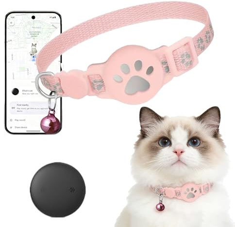 Collier GPS Chat, Traceur Chat Tracker, Traceur GPS pour Chatons sans Abonnement, Imperméable et Durable, Alerte Intelligente Anti-Perte pour Chats D'extérieur (Rose)