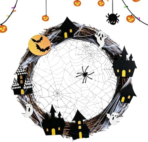Halloween Kransar Till Ytterdörren Spöklik Säsongsbetonad Konstgjord | Läskiga Dekorationer För Ytterdörr För Användning På Entréveranda, Vägg, Fönster, Inomhus,