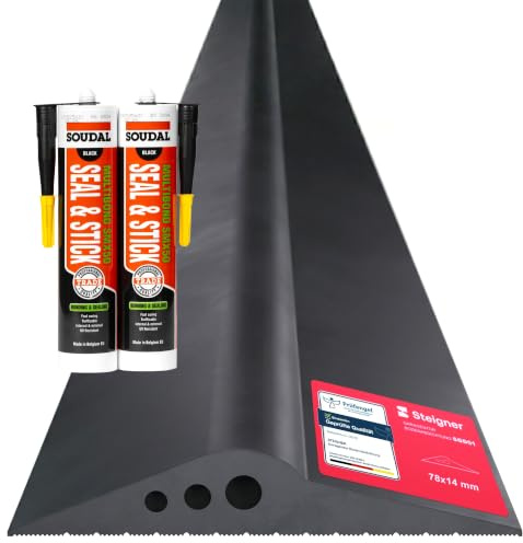 STEIGNER Seuil de garage 4m en EPDM noir 14mm x 78mm SGD01 – Kit isolant avec 2x colle montage et joint porte garage pour différents types de portes – Seuil tempête, anti-courant d’air, barrière d’eau