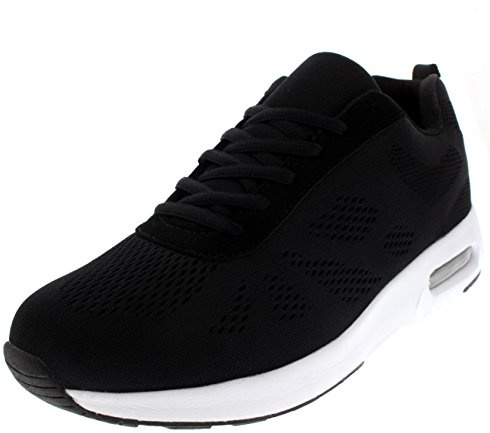 Get Fit Men’s Air Cushioned Running Trainers - Lightweight Breathable Gym Shoes with Shock Absorbing Sole - Comfortable Lace-Up Athletic Walking Sneakers - Black/Black/White - 11