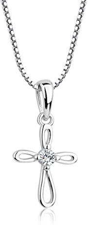 Cherished Moments Girl's 925 Sterling Silver First Communion Infinity Cross Pendant Necklace with CZ, 16-18 Inch Chain Length