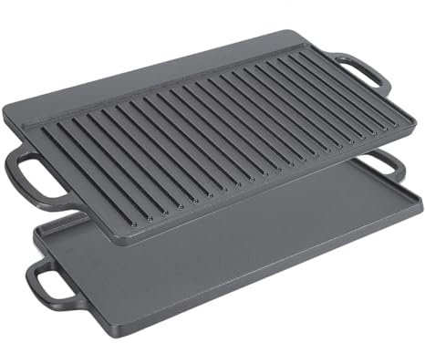 Cocoarm piastra in ghisa con manici bistecchiera per barbecue a gas e grill elettrico utilizzabile su entrambi i lati con superficie scanalata e liscia adatta a piani cottura a induzione