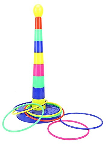 VGEBY Ringkastningsspel, Barnens Ringkastningsspelset, Färgglatt Ringkastningsspel, 1 Set Kolumner + 8 Set Ringar, Plast, Inomhus Utomhus, Födelsedagsfest