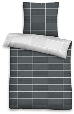 HUCKE Berlin 0046601 Bettwäsche Garnitur mit Kopfkissenbezug Linon 1x 135x200 cm + 1x 80x80 cm titanium
