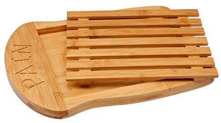1 x tagliere in legno di bambù al 100%, tagliere con scomparto raccoglie briciole, durevole e resistente (35 x 26 cm)