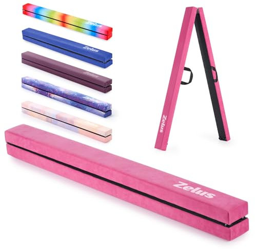 ZELUS 240CM / 8 pies Viga de Equilibrio de Gimnasia Plegable Barra de Equilibrio con Base Antideslizante Asas de Transporte para Niños, Principiantes y Gimnastas Profesionales (Rosa)