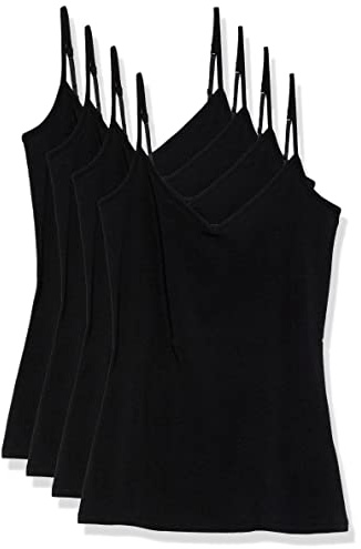 Amazon Essentials Caraco ajusté en Maille, col en V, Effet superposé (Grandes Tailles Disponibles) Femme, Lot de 4, Noir, M