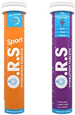 O.R.S Hydration Bundle | Sport Orange + Blackcurrant Tablets Multipack | Electrolytes with Vitamin D & Magnesium for Dehydration, Sports & Travel | Oral Rehydration Salts for Electrolyte Replacement
