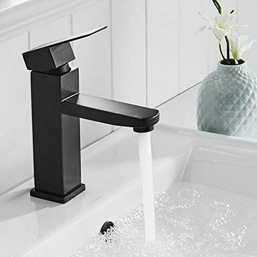 Grifo de Lavabo de Baño Negro de Acero Inoxidable - Monomando Cascada Caliente y Fría para Baño