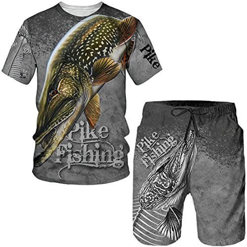 Carpa de Pesca para Hombres Camiseta Impresa en 3D y Pantalones Cortos Set de chándal de Verano Conjunto de Dos Piezas Conjunto Casual de Ropa Deportiva