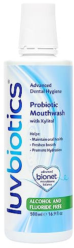 LUVBIOTICS Bain de bouche sans fluor avec probiotiques buccaux et xylitol - sans alcool, SLS, ni parabènes - 500 ml