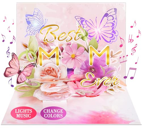 FITMITE Mother's Day Card, Music & Lights Pop up Greeting Card for Mom's Birthday, Gifts for Mom Women Wife