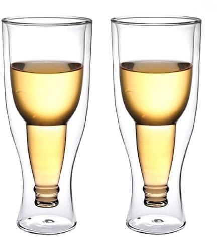 HalcyonFit Vaso de Cerveza de Doble Pared Doble Fondo Transparente Dos Vasos de Cerveza Invertidos Resistentes Al Calor, Vaso de Té de Jugo, Vaso de Agua (350ML)