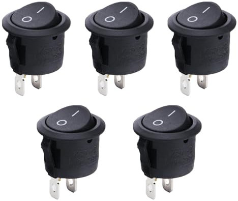 5 Stück Kippschalter 12v,Ein Aus Schalter 2 Polig,Mini Wippschalter Mikroschalter Kfz für Lampenschalter Switch Taster,Schwarz Rocker Rund,Einbau Wohnmobil,Auto Boot Haushaltsgeräte,Einrastbare ON/OFF