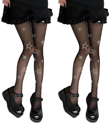 LFCFBH 2Pairs Women Star Tights, Patterned Tights, Fashion Design Sparkly Tights for Party Concert