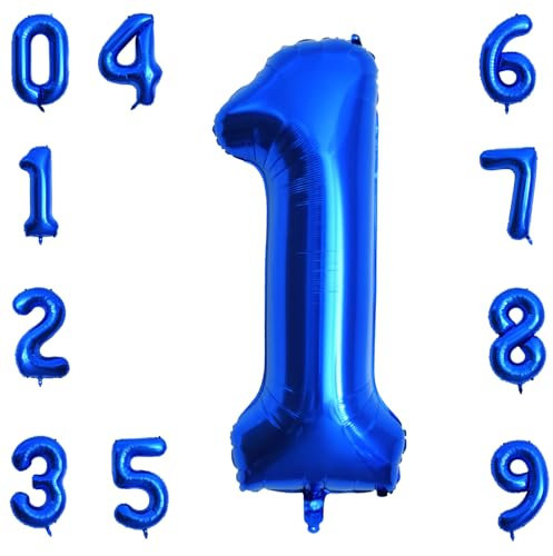 40 Inch Dark Blue Foil Number Balloons, Large 1 Number Balloons for Birthday Party Decor Anniversary Decoration