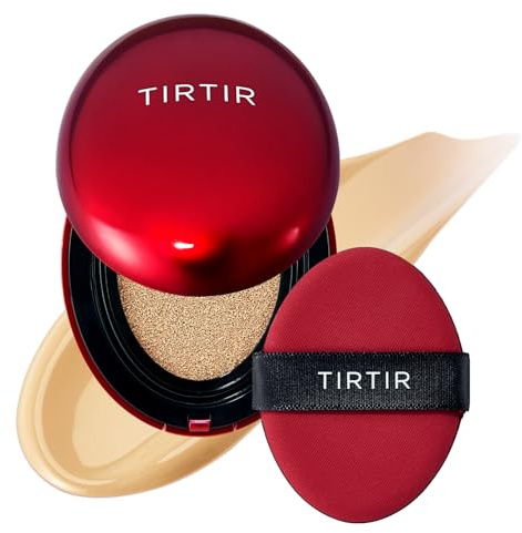 TIRTIR Mask Fit Red Cushion Foundation | Full coverage, Weightless, Skin fit, Satin Glow Finish, Korean Makeup, beauty, Tattoo cover up, Buildable (#22W Sheer Beige, 18g)