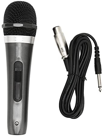 Metallstruktur 6,5 Mm Plugg Kardioid Dynamisk Sångmikrofon Handmikrofon med 3 Meter Kabel och ON/OFF-brytare Brusisolering Hög Känslighet för Karaokeinspelning Kompatibel