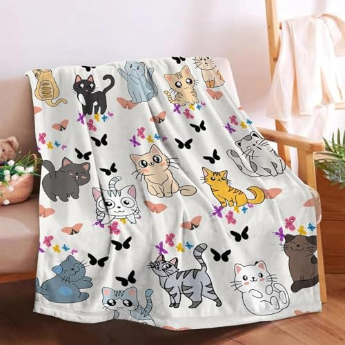Katzen Kuscheldecke Sherpa Decke Flauschige Decke Warme Fleecedecke Wolldecken Für Couch Kuscheldecke Kinder Jungen (Farbe 3#,100 * 150cm)