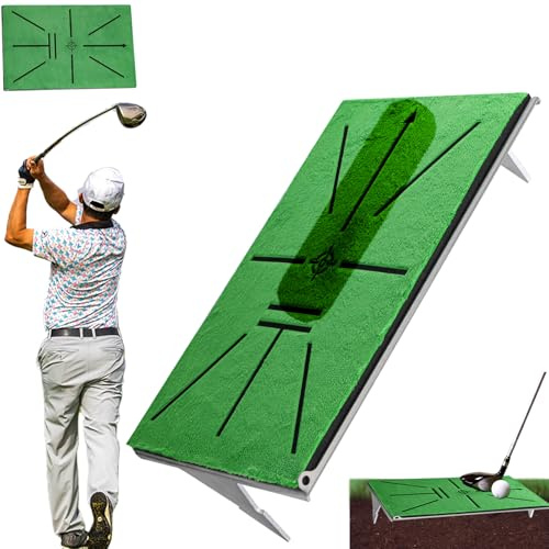 Swingmetrics golfmatta – gunga gångväg detektering med 35 cm x 23 cm aluminiumbas 3 tum dubbla jordspikar – träningsmatta för utomhusbruk, gunga feedback och träningshjälp, gåvor för män/kvinnor