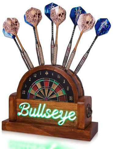 CoolGift Mart Light Up Dart Stand, Wooden Dart Holder with USB Powered Holds 9 Darts, Xmas Birthday Gifts for Darts Enthusiasts
