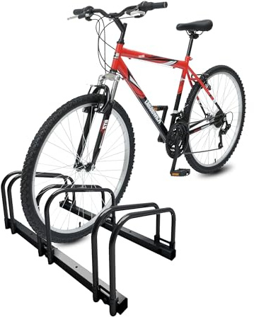 vounot® Râtelier Vélo 3 Vélos Range Vélo Système Range Vélo Rangement pour Vélo Support pour Bicyclette Sol ou Mural en Acier Revêtu Support de Rangement Vélo Jardin ou Garage Râtelier Familial Noir