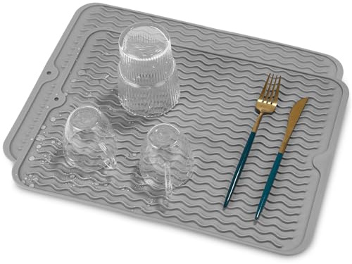 Yoxovo 2 unidades de alfombrilla de goteo para platos de 40 x 30 cm, alfombrilla de goteo para fregadero, estera seca resistente al calor, antideslizante, alfombrilla para fregadero (gris)