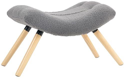 HOMCOM Sitzhocker Hocker mit weichem Sitzkissen Holzbeinen Fußhocker mit Berberfleece-Stoff Polsterhocker Ottoman für Schlafzimmer, Wohnzimmer, Dunkelgrau