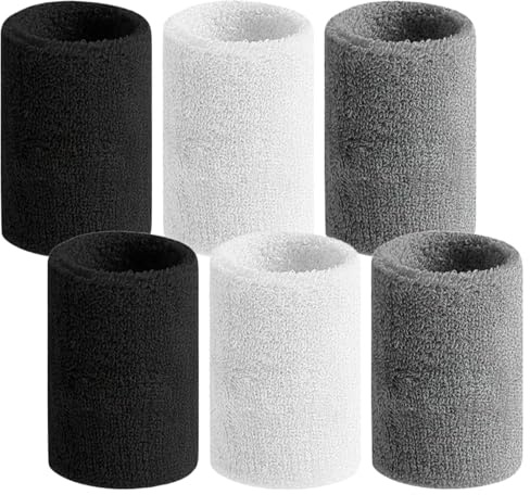 8PCS Long Wrist Sweatbands 15x8cm, 6 Inch Elastic Sport Wristbands,Cotton Sports Wrist Bands for Men Women, Black White Grey, Absorbent & Stretchy for Gym, Running, Tennis, Basketball