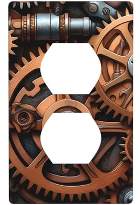 WHJSHOP Steampunk - Panel de pared con diseño de engranajes mecánicos de doble enchufe, placa de cubierta de enchufe eléctrico, decoración duradera, 4.5 x 2.75 pulgadas