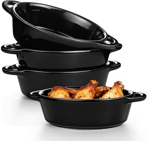 Oval Ceramic Baking Dishes, 4 Pack Lasagne Baking Tray for Oven Baking, Perfect for Lasagne, Pies, Baked Rice and More, Individual Serving and Child Portion Friendly Tray, Oven Safe, Black（8OZ)