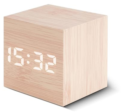 Jaxiyun Digitaler Wecker aus Holz, Digitalwecker mit Datum, Temperatur, Schlaffunktion, 3 Alarmeinstellungen, automatischer Lichtsensor, einstellbares Licht