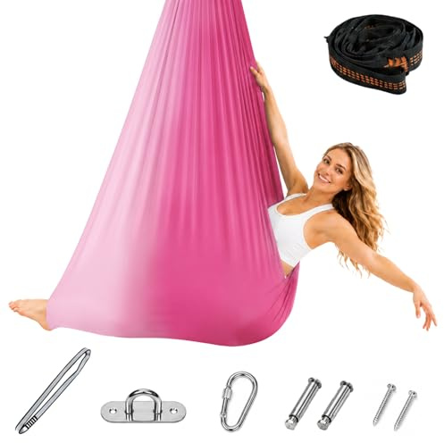 Herbst Aerial Yoga Hängematte Set mit Zubehör - 200kg Belastbar Anti-Gravity Yogatuch für Anfänger & Profis, Strapazierfähiges Schlingentraining Tuch mit Farbverlauf, 150x280CM