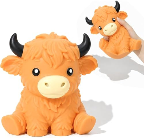 15 cm (6 tum) gigantisk Highland Cow Squishy, Jumbo stor mjuk kläm-fidget stressbollar för vuxna långsam stigande stress ångest squishies skrivbordsdekoration (gigantisk höglandsko, ljusbrun)