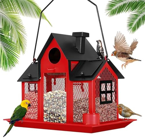 Elnwnnkc Comedero para pájaros para Patios de jardín, diseño de Metal, alimentador de pájaros Colgante con energía Solar para y carboneros, Accesorios de alimentación