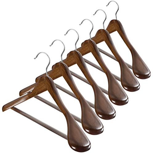 High-Grade Wooden Hangers - Set Of 6 - Heavy-Duty Wooden Coat Hangers with Wide Shoulders - Clothes Hangers with 6.3cm Shoulder Flares for Suits and Garments - Wooden Suit Hangers with Trouser Bar