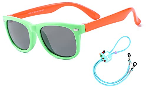 Rocf Rossini kids sunglasses Pilot Sun glasses Polarized Shades Girls Boys UV Protection Eyewear for Age 2-8 (Green/Orange)