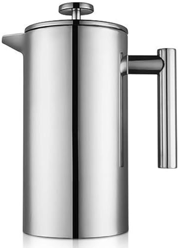 Meelio Caffettiera francese in acciaio inox, 1500 ml, grande pressa per caffè francese isolata a doppia parete, per viaggi e campeggio, grande capacità (1,4 kg, argento)