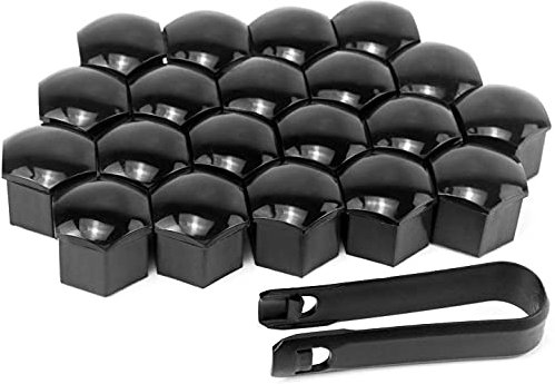 GUUZI 20 Stück Radmutternkappe Schraubenabdeckungen 21mm Universal Sechskant Reifenmutternabdeckungen Schraubenabdeckung Auto Radkappen mit Entfernungswerkzeug (Schwarz)