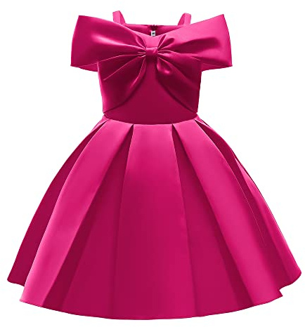 Cichic Vestido de Niña de las Flores para Niñas Pequeñas para Boda Fiesta de Cumpleaños Concurso Iglesia Vestido de Princesa Plisado con Hombros Descubiertos, 01 Rojo, 5-6 años
