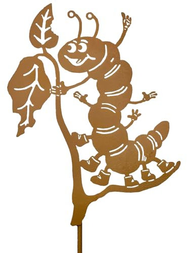 KRONLY Chenille amusante en métal - Piquet rouillé résistant aux intempéries - Décoration de jardin d'extérieur