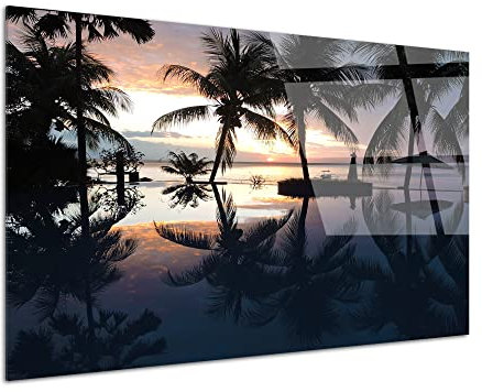 Tableau plexiglass décoration murale, impression sur verre acrylique, tableau déco, Tableau déco verre acrylique Sunset tropical Bali, 50x30 cm