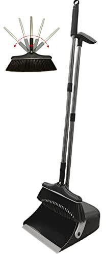 SCRATCH ANET Long Handled Dustpan and Brush, Broom and Dustpan Set, Household Dust pan Combo with 54 Inch Handle for Indoor Outdoor Household Cleaning and Sweeping (Black)