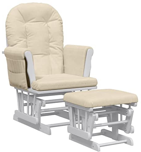 vidaXL Schaukelsessel mit Hocker, Schaukelstuhl für Kinderzimmer Schlafzimmer Wohnzimmer, Relaxsessel mit Gleitfunktion, Gleitender Schaukelsessel Relaxstuhl, Cremeweiß Stoff