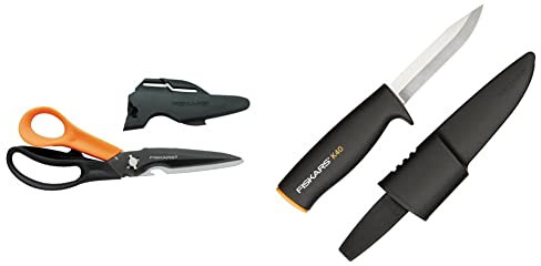 Fiskars Mehrzweckschere mit trennbaren Klingen, Inkl. Schutzhülle mit Scherenschärfer, Länge 23 cm, Schwarz/Orange, Cuts + More, 1000809 & Universalmesser, Länge: 22,5 cm, Schwarz/Orange, K40, 1001622