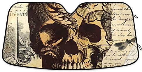 Fenêtre De Voiture Crâne De Tatouage Facile À Poser Pare-Soleil pour Vitres De Voiture Protection UV/Chaleur Pare Soleil Voiture Universelle pour Voitures Adultes Enfants M
