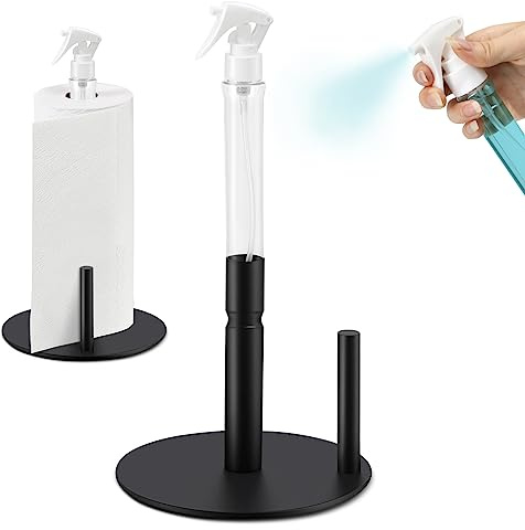 MDHAND Portarrollos de Cocina Negro con Botella de Spray, de Acero Inoxidable Premium, Organizador de Cocina, portarrollos, Soporte para Rollos de Cocina de pie con una Base no Deslizante